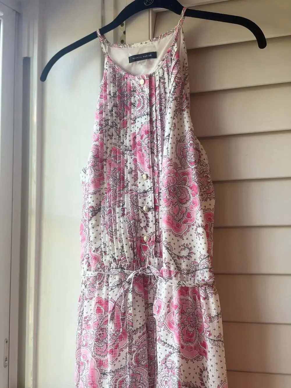 Tommy Hilfiger Women's Pink and White Floral Paisley Tiered Halter Maxi Dress